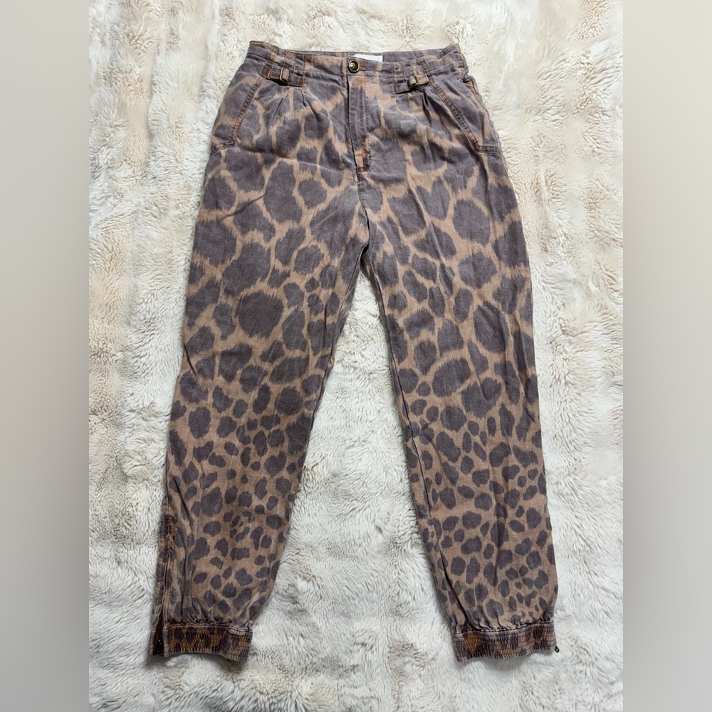 Anthropologie Wide-Leg Leopard Print Pants in Brown and Taupe